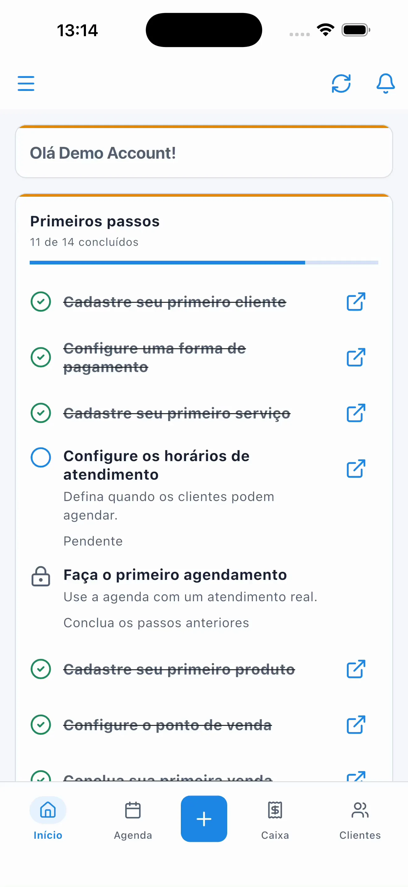 Tela inicial do aplicativo Gendaize com os primeiros passos da operação